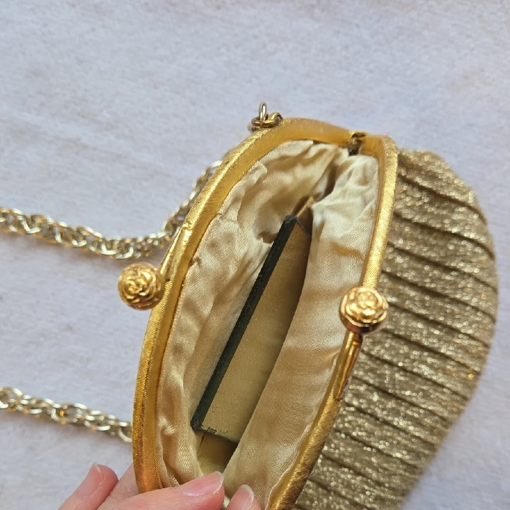 ​Vintage Shimmering Gold Pleated Evening Bag